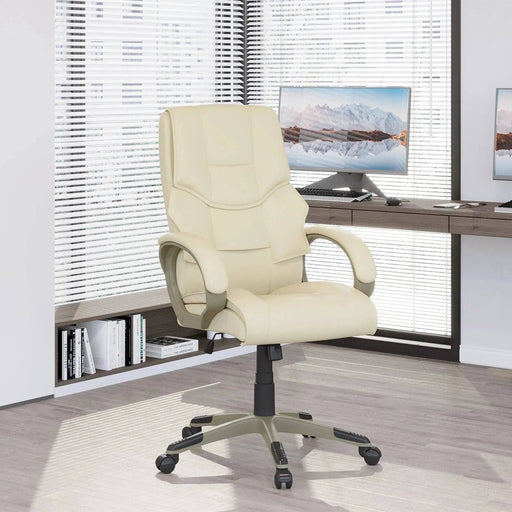 High Back PU Leather Office Chair - Cream - Green4Life