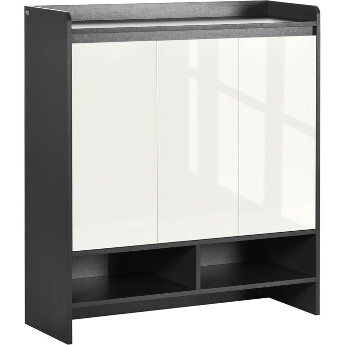 High Gloss Shoe Cabinet with White Doors and Open Shelves - Grey - Green4Life