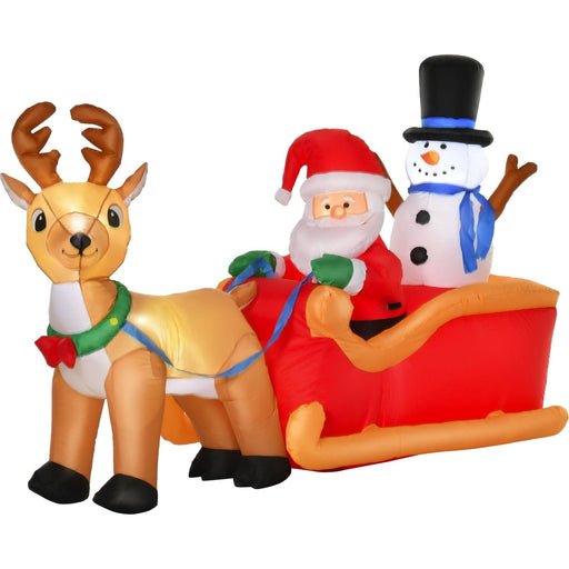 1.3m Inflatable Santa & Snowman on Sleigh with Reindeer - Green4Life