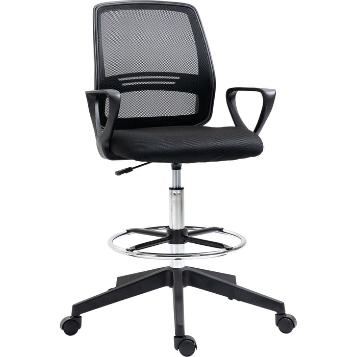 Vinsetto Ergonomic Mesh Back Draughtsman Office Chair with Adjustable Height and Footrest - Black - Green4Life