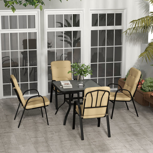 Contemporary 4-Seater Garden Dining Set with Tempered Glass Table and Cushioned Chairs - Beige - Outsunny - Green4Life