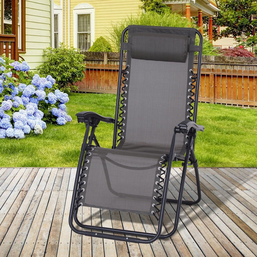 Grey Sun Lounger Chair - Folding Recliner with Pillow - Outsunny - Green4Life