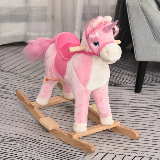 Kids Plush Rocking Ride On Unicorn with Sound - Pink - Green4Life