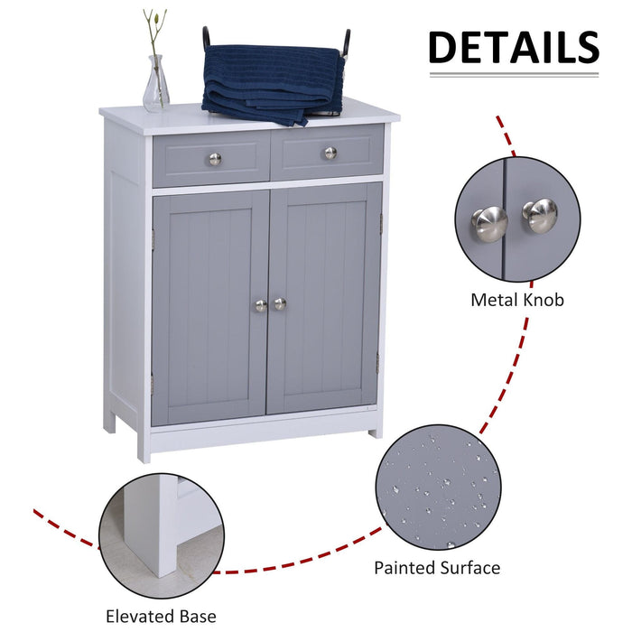 kleankin Bathroom Storage Cabinet Unit with 2 Drawers and Adjustable Shelves 75x60cm - Grey and White - Green4Life