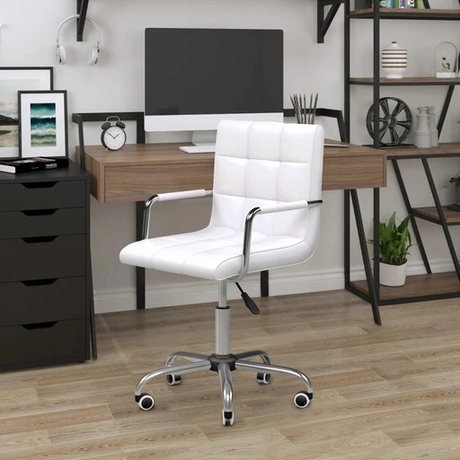 Vinsetto Mid Back PU Leather Desk Chair S with Armrests and Adjustable Height - White - Green4Life