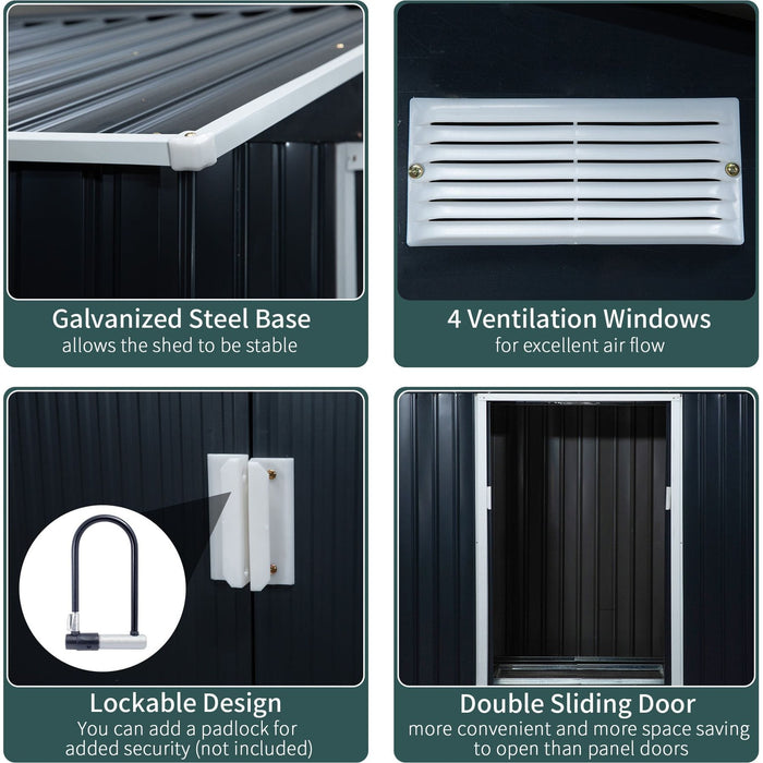 Outsunny 7 x 4 ft Lockable Metal Garden Shed with Air Vents - Dark Grey - Green4Life