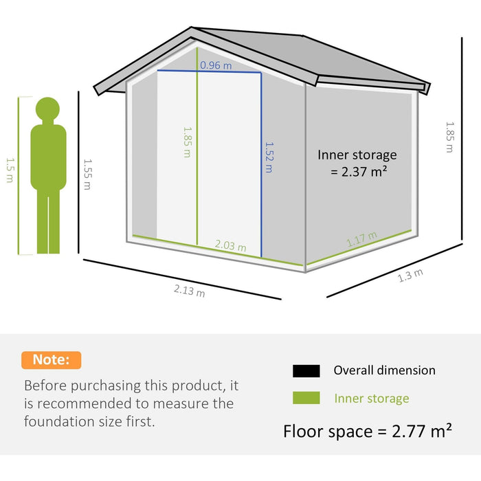 Outsunny 7 x 4 ft Lockable Metal Garden Shed with Air Vents - Dark Grey - Green4Life