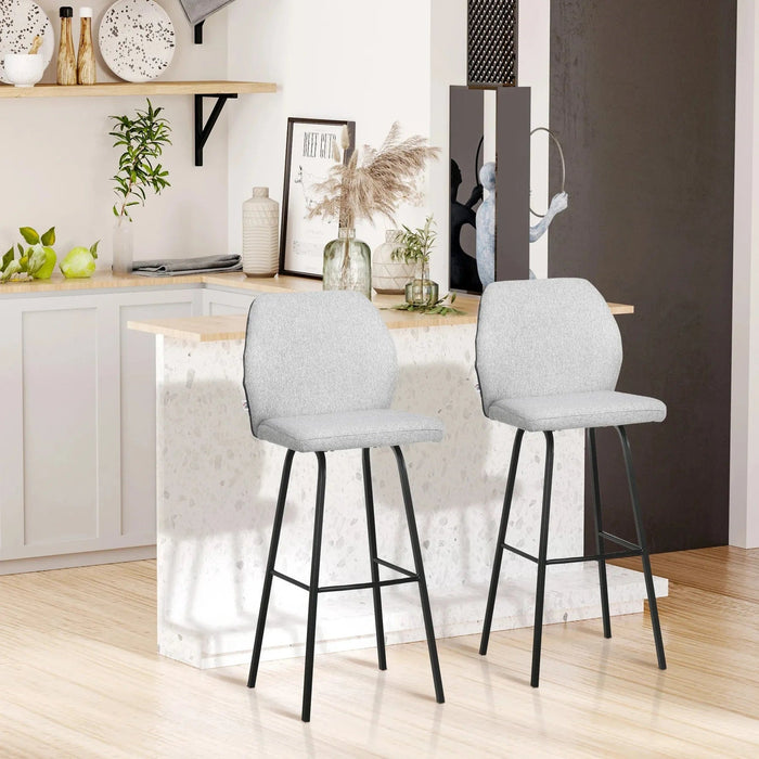 Set of 2 Linen-Touch Upholstered Bar Chairs with Backs and Steel Legs - Light Grey - Green4Life