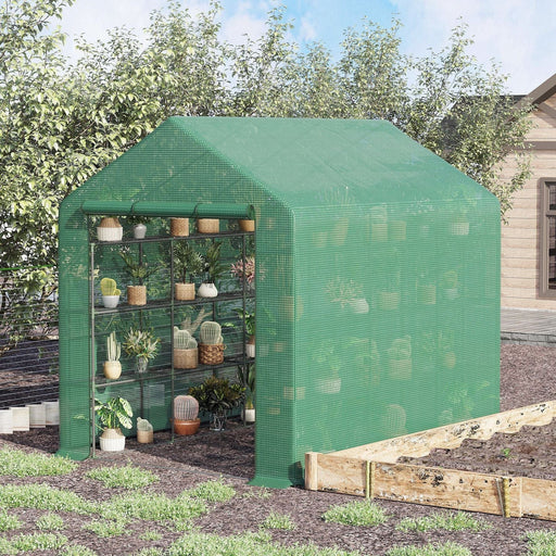 Outsunny Walk-in Greenhouse with 4 Tier Shelves 244L x 180W x 210H cm - Green - Green4Life