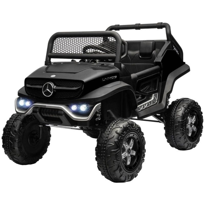 Mercedes-Benz Licensed Unimog Kids Electric Ride On Car with 12V Rechargeable Battery, Suspension Wheels, Horn, Lights and Music (HOMCOM) - Black - Green4Life