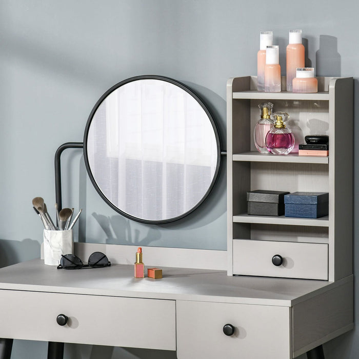 Dressing Table Set with Mirror, Stool, Drawers & Open Shelves - Grey - Green4Life