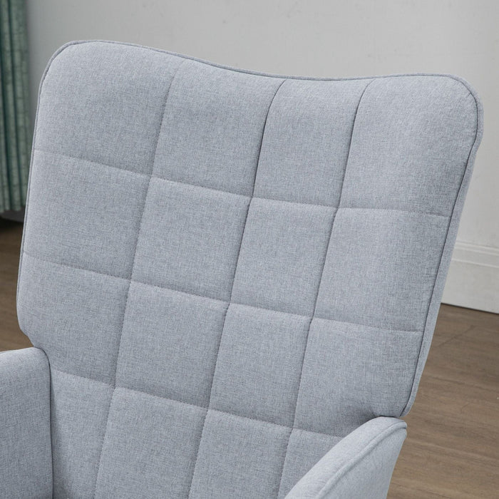 Wingback Armchair with Footstool Set, Linen Upholstery - Light Grey - Green4Life