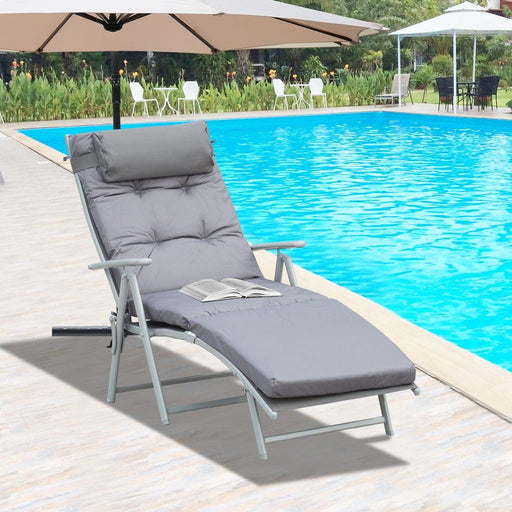 Slate Grey Adjustable Sun Lounger with Plush Cushion - Outsunny - Green4Life