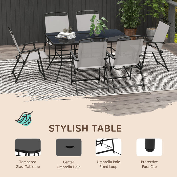 6-Seater Garden Dining Set with Parasol and Folding Chairs - Grey - Outsunny