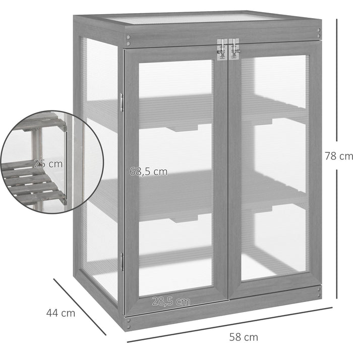 Outsunny 58L x 44W x 78H cm 3-tier Wooden Greenhouse with Storage Shelves - Dark Grey - Green4Life