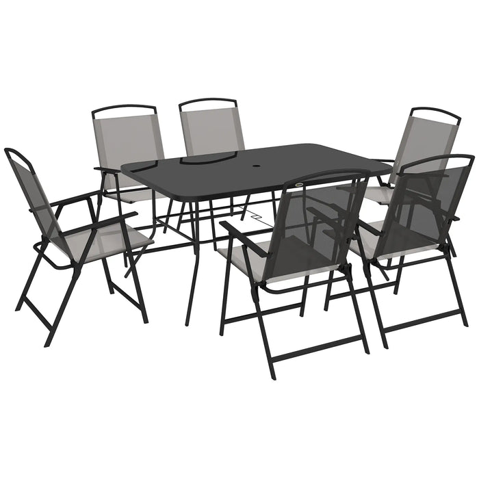 6-Seater Garden Dining Set with Parasol and Folding Chairs - Grey - Outsunny