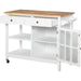 Modern Kitchen Island on Wheels with 2 Drawers, Cabinet, Towel Rack & Rubber Wood Top - White - Green4Life