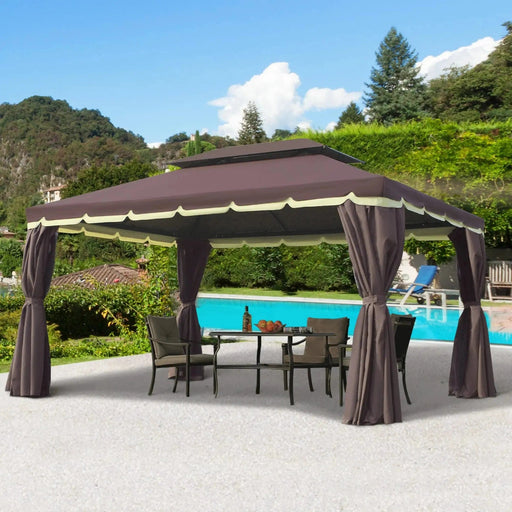 Outsunny 3 x 4m Aluminium Frame Gazebo with Nets and Side Curtains - Coffee - Green4Life