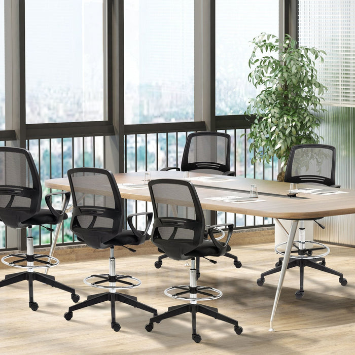 Vinsetto Set of 5 Ergonomic Mesh Back Office Chairs with Adjustable Height and Footrest - Black - Green4Life