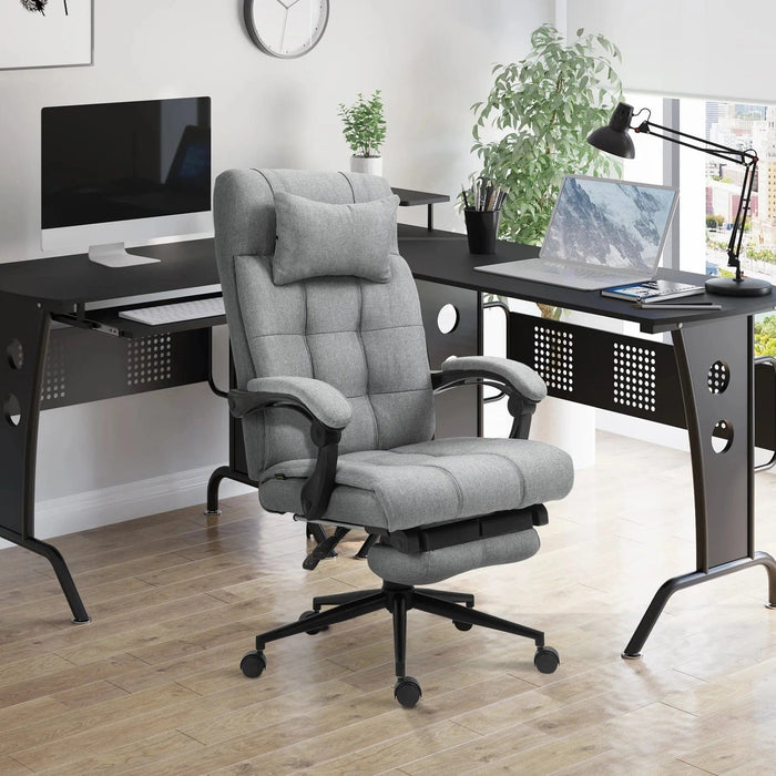 Vinsetto Office Chair with Footrest and Removable Pillow, Linen-Feel Upolstery - Light Grey - Green4Life