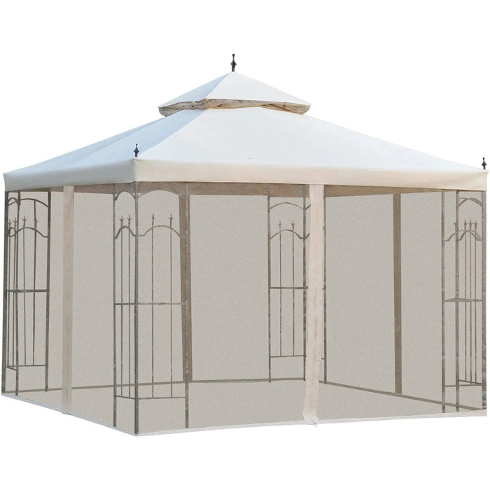 Outsunny Beige Serenity 3x3m Double Top Garden Gazebo with Mesh Curtain - Green4Life