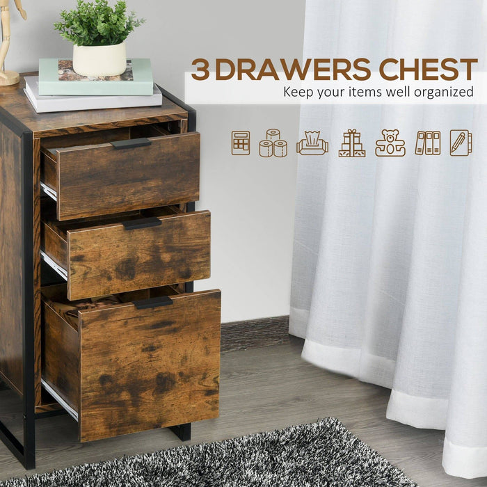 Industrial 3-Drawer Storage Chest Cabinet with Metal Frame - Brown - Green4Life