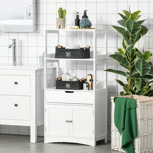 kleankin Bathroom Cabinet with Shelves, Drawer and Doors - White - Green4Life
