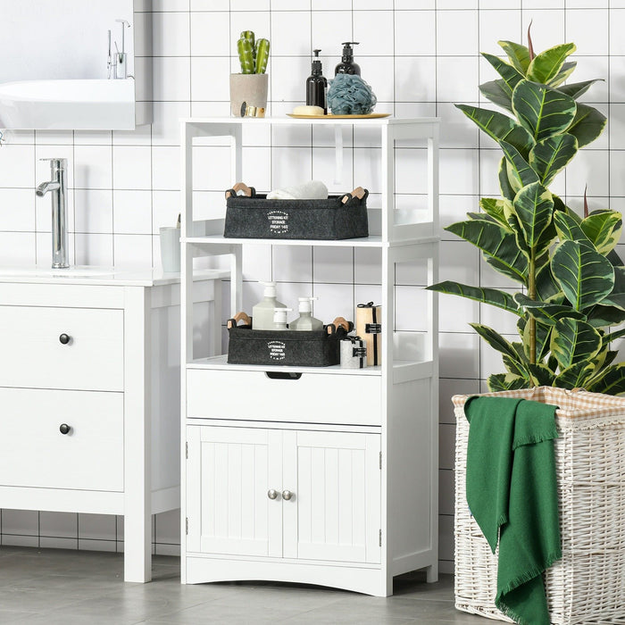 kleankin Bathroom Cabinet with Shelves, Drawer and Doors - White - Green4Life