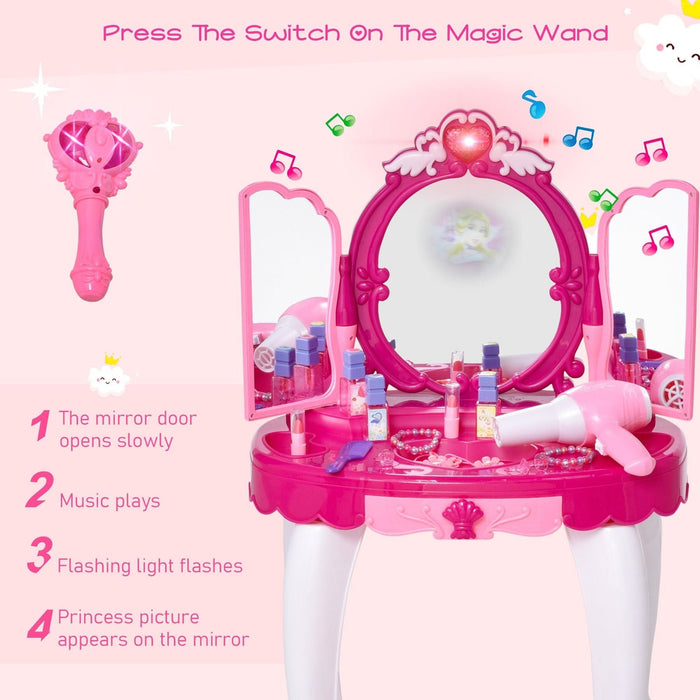 Kids Plastic Vanity Table Set with Sound Effects - Pink - Green4Life