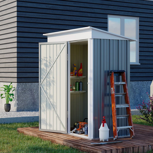 Outsunny 161W x 95D x 163-181H cm Lockable Metal Garden Shed with Adjustable Shelf - Grey - Green4Life
