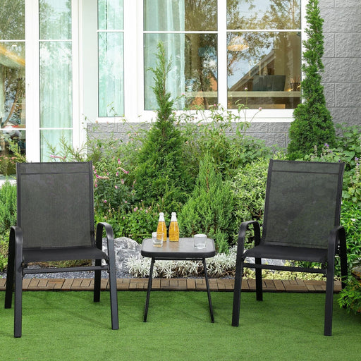 Sleek Black 3-Piece Bistro Set with Mesh Armchairs & Coffee Table - Outsunny - Green4Life