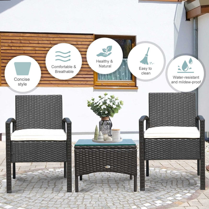 Outsunny Steel Serenity - 2-Seater Rattan Bistro Set with Table - Brown - Green4Life