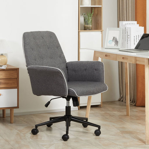 Office Chair with Linen-Feel Tufted Fabric Upholstery & Adjustable Seat - Grey - Green4Life