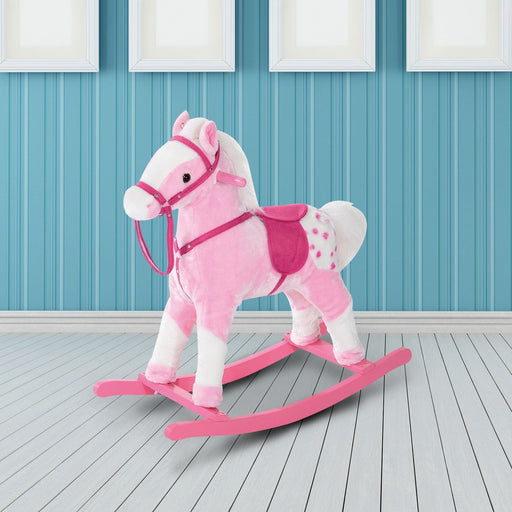 Childrens Plush Rocking Horse with Sound - Pink - Green4Life