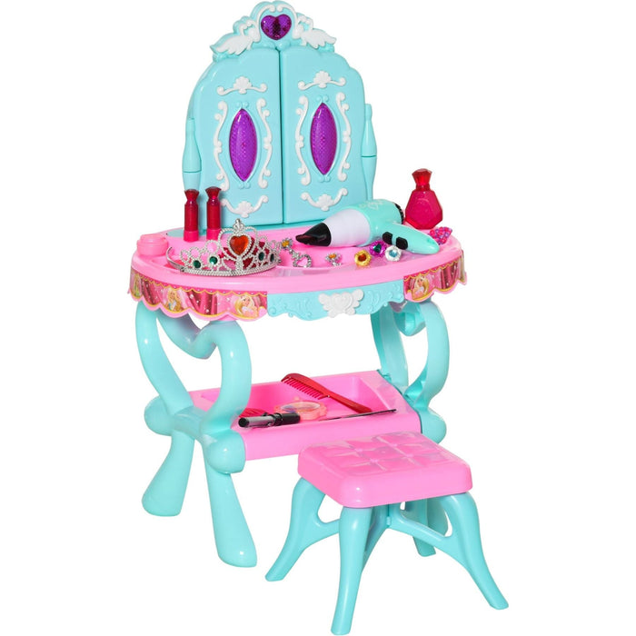 Childrens 32 Pcs Magic Light-Up Princess Dressing Table & Stool - Pink & Blue - Green4Life