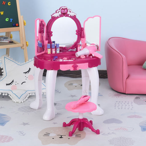 Kids Plastic Vanity Table Set with Sound Effects - Pink - Green4Life