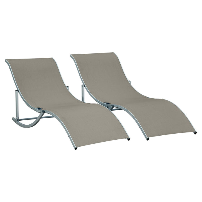 Set of 2 Light Grey Curved Folding & Reclining Sun Loungers - Outsunny - Green4Life