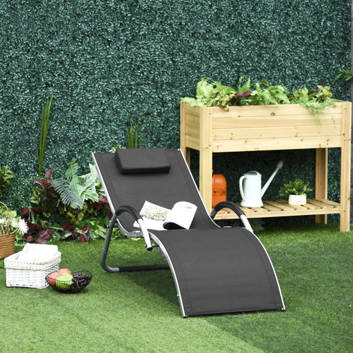 Ergonomic Sun Lounger with Pillow - Black - Outsunny - Green4Life