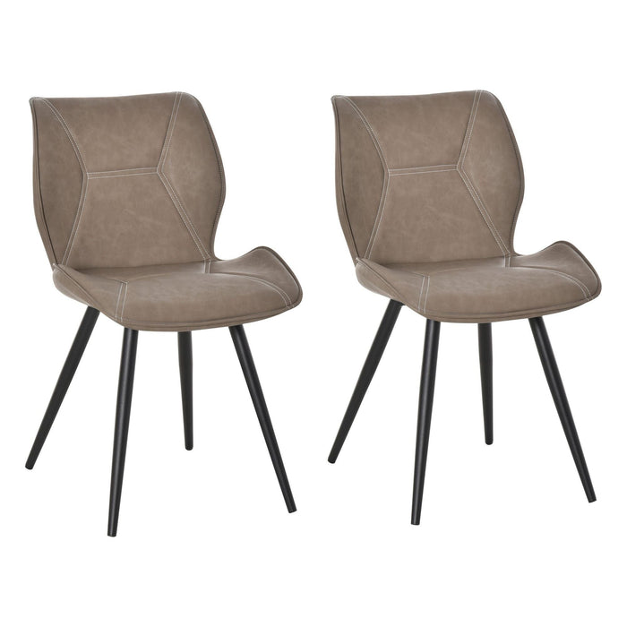 HOMCOM Set of 2 Contrast Stitched PU Leather Dining Chairs with Steel Legs - Brown - Green4Life
