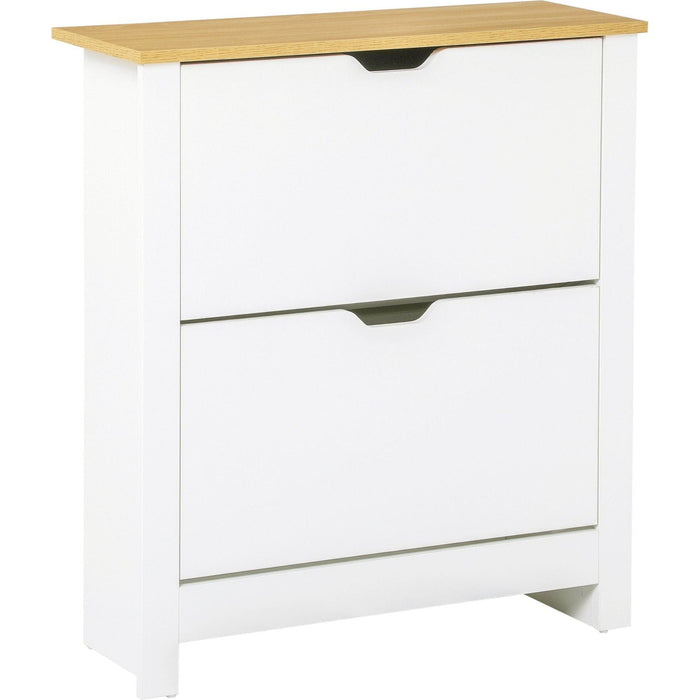 Shoe Storage Cabinet with 2 Flip Drawers and Adjustable Shelves - White - Green4Life