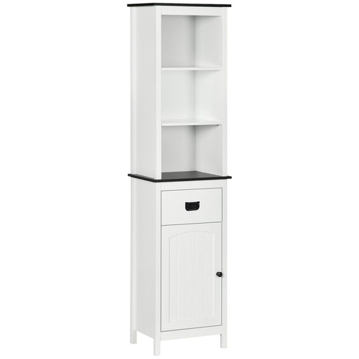 kleankin Tall Bathroom Cabine with Drawer and Adjustable Shelves - White - Green4Life