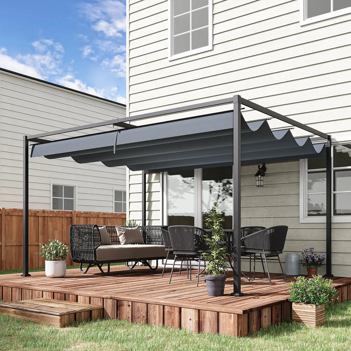 4 x 3 m Metal Pergola with Extendable Canopy Roof - Grey - Outsunny