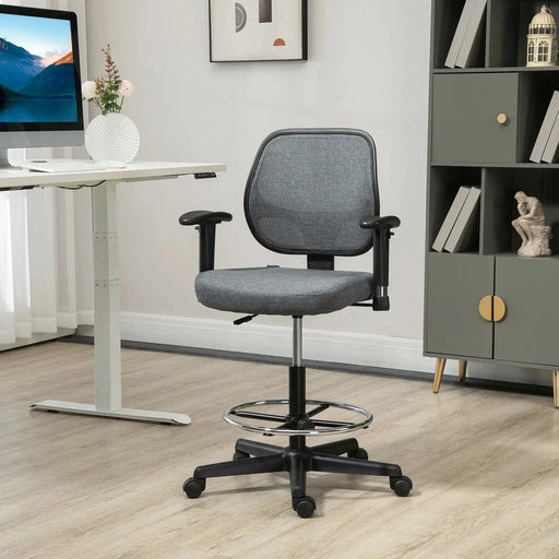 Vinsetto Drafting Office Chair with Adjustable Height & Footrest Ring - Grey - Green4Life