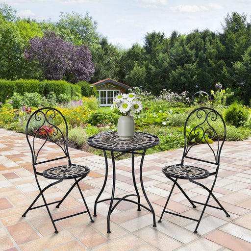 Artisan Mosaic Outdoor Trio Bistro Set with Folding Metal Chairs - Outsunny - Green4Life