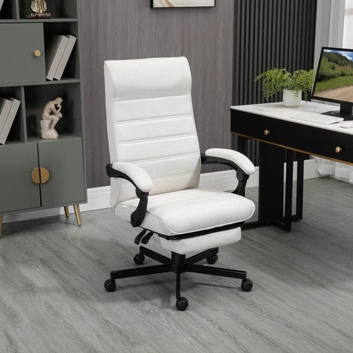 Vinsetto High-Back Office Chair with Adjustable Height, Footrest and Padded Armrests - Cream White - Green4Life