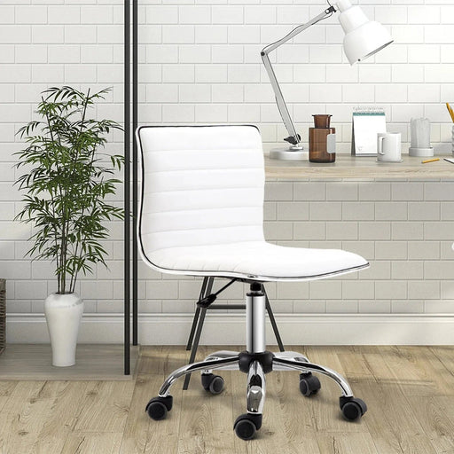 Armless Mid-Back Desk Chair with PU Leather Upholstery - White - Green4Life