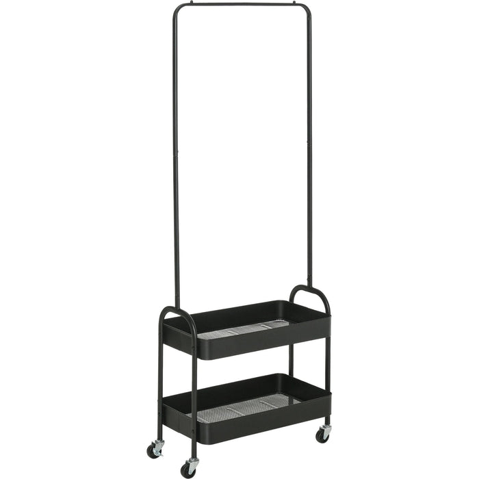 Metal Clothes Rack with Shoe Storage on Wheels with 2 Storage Shelves - Black - Green4Life