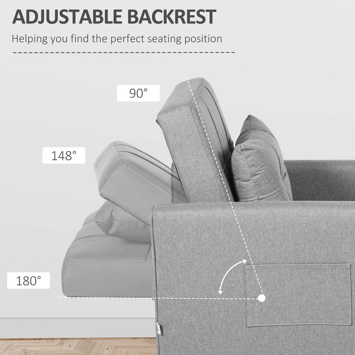 3-In-1 Convertible Chair Bed with Pillow, Adjustable Backrest and Side Pockets - Light Grey - Green4Life