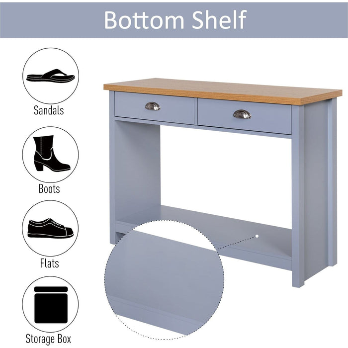 Rustic Style 2 Drawers Console Table with Bottom Shelf - Grey - Green4Life