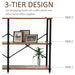 3-Tier Industrial Style Shelf with Metal Frame & Adjustable Feet 76H x 120L x 30W cm - Brown - Green4Life